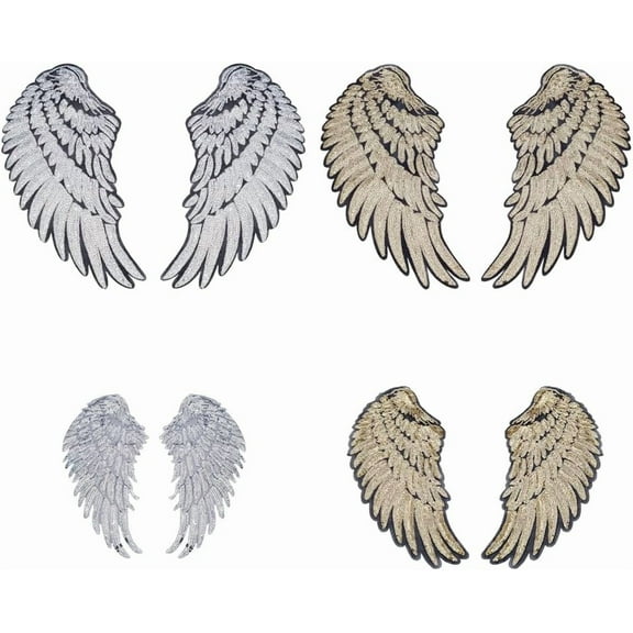 4 Pairs 4 Styles Sew on Patches Angel Wings Sequins Embroidered Iron on Patches Ornament Fabric Wings