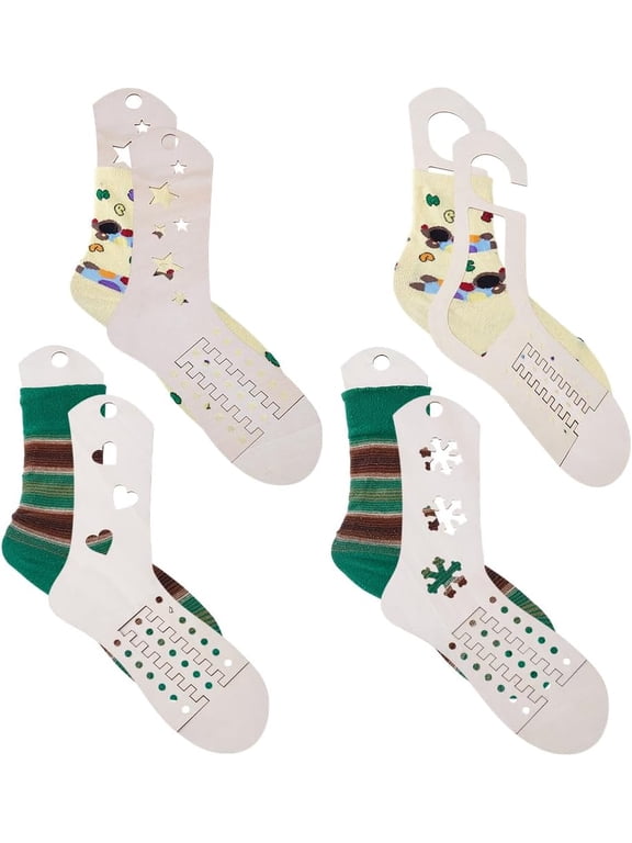 4 Pairs 4 Styles Wooden Sock Blockers Wooden Socks Shaper Wood Socks Holder Adjustable Thicken Knit Sock Ruler Tool for Knitting Crochet Stocking Display Knitters Beginners