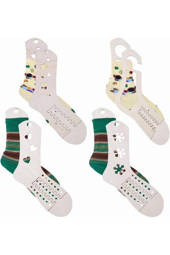 4 Pairs 4 Styles Wooden Sock Blockers Wooden Socks Shaper Wood Socks Holder Adjustable Thicken Knit Sock Ruler Tool
