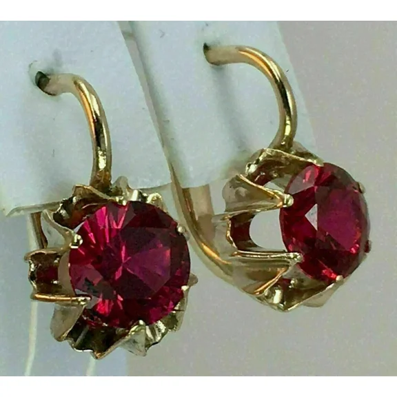 4 Pairs 4Ct Lab Created Red Ruby Solitaire Drop Dangle Earrings 14K Yellow Gold Plated Sterling Silver Base Womens Elegant Jewelry