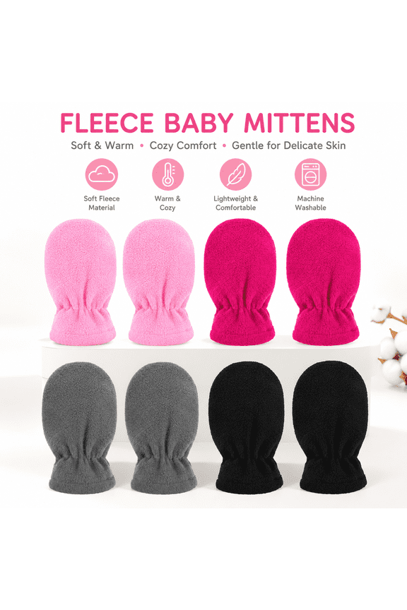 4 Pairs 6-12 Months Baby Winter Fleece Mittens Warm Snow Gloves
