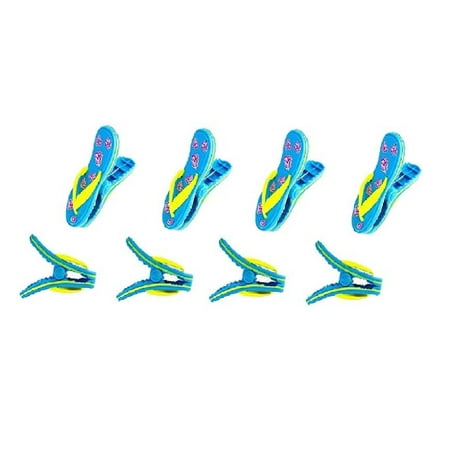 4 Pairs (8 Ct) Blue Flops Style Beach Towel Holders, Clips, Beach, Patio or Pool Accessories, Portable Towel Clips, Chip Clips, Secure Clips ( 4 Set Per Order )