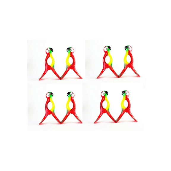 4 Pairs (8 Ct) Red Parrot Style Beach Towel Holders, Clips, Beach, Patio or Pool Accessories, Portable Towel Clips, Chip Clips, Secure Clips ( 4 Set Per Order )
