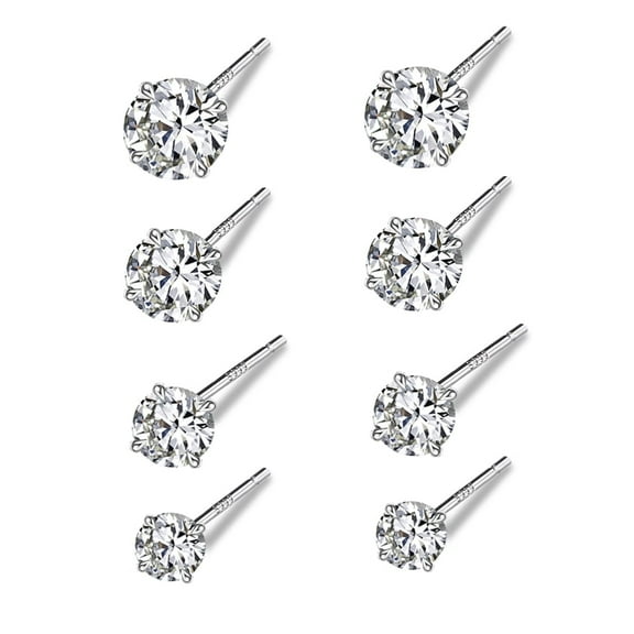 4 Pairs 925 Sterling Silver Tiny Stud Earrings Set Cubic Zirconia Stud Earrings for Women