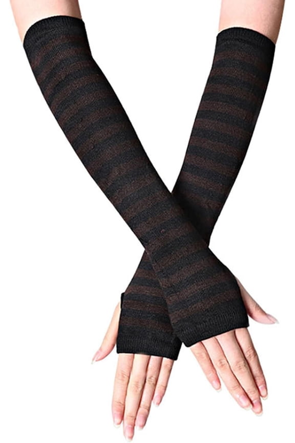 4 Pairs Acrylic Fiber Yarn Knitting Fingerless Gloves Stripe Pattern Winter Warm Gloves with Thumb Hole Black 310x80mm