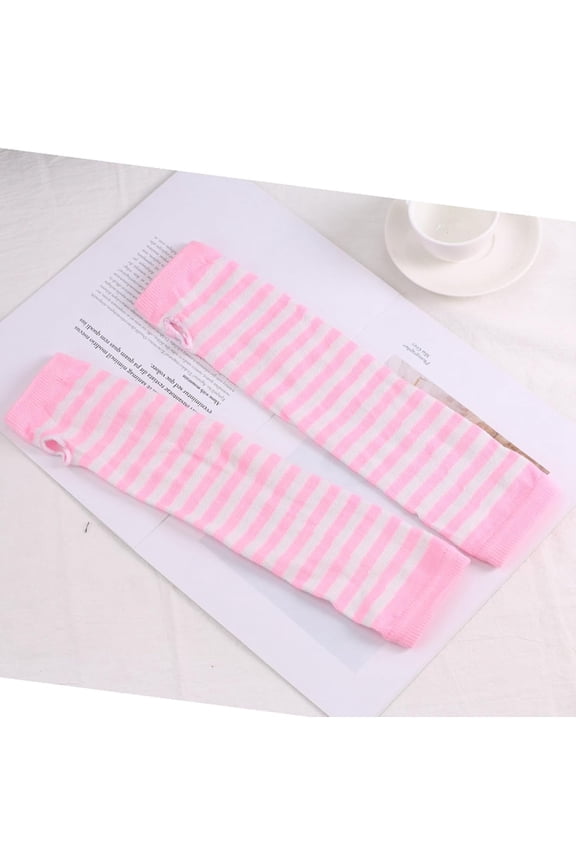 4 Pairs Acrylic Fiber Yarn Knitting Fingerless Gloves Stripe Pattern Winter Warm Gloves with Thumb Hole Flamingo 310x80mm