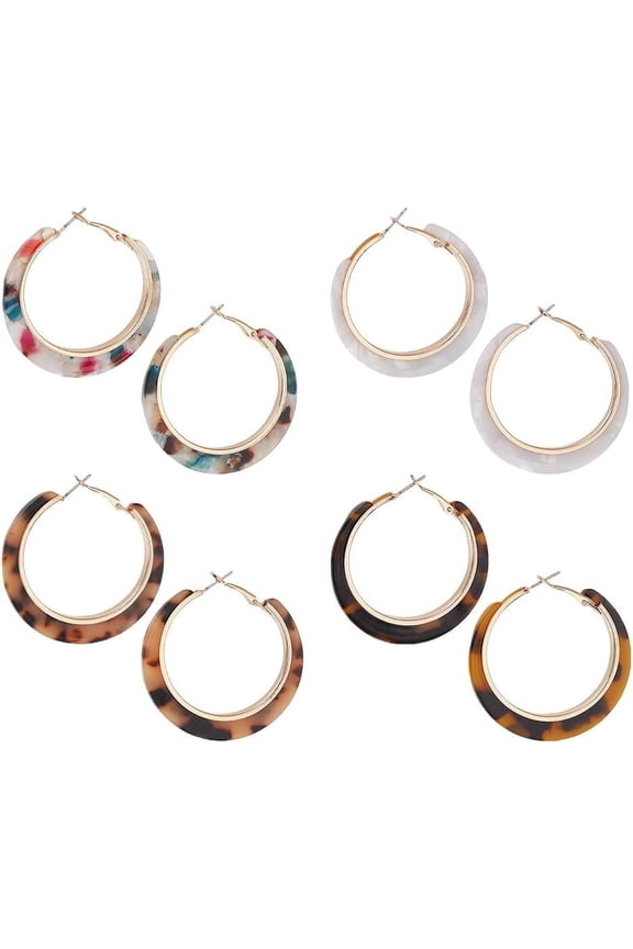 4 Pairs Acrylic Hoop Earrings for DIY Women Boho Statement Dangle Stud Earrings Trendy Resin Earrings with Alloy Pins Lightweight Geometric C-Shaped Acrylic Hoop Earrings for DIY Daily Wear