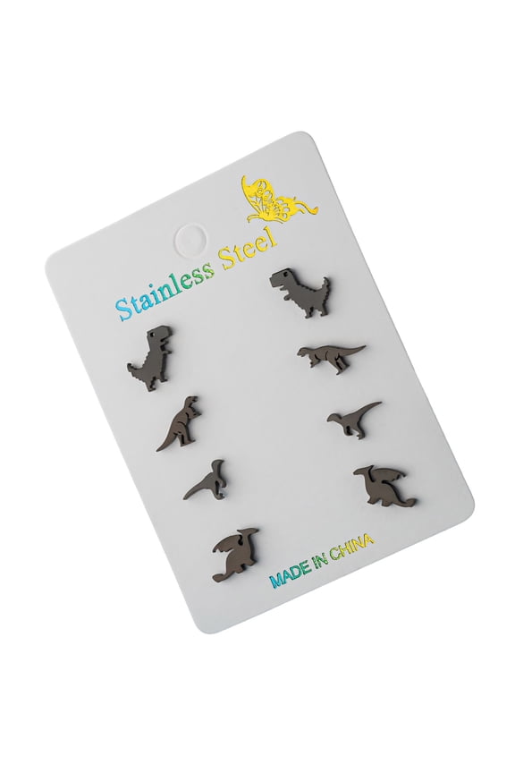 4 Pairs Adorable Dinosaur Ear Studs Perfect Stainless Steel Accessories Women Pendiente Suitable for Everyday Wear