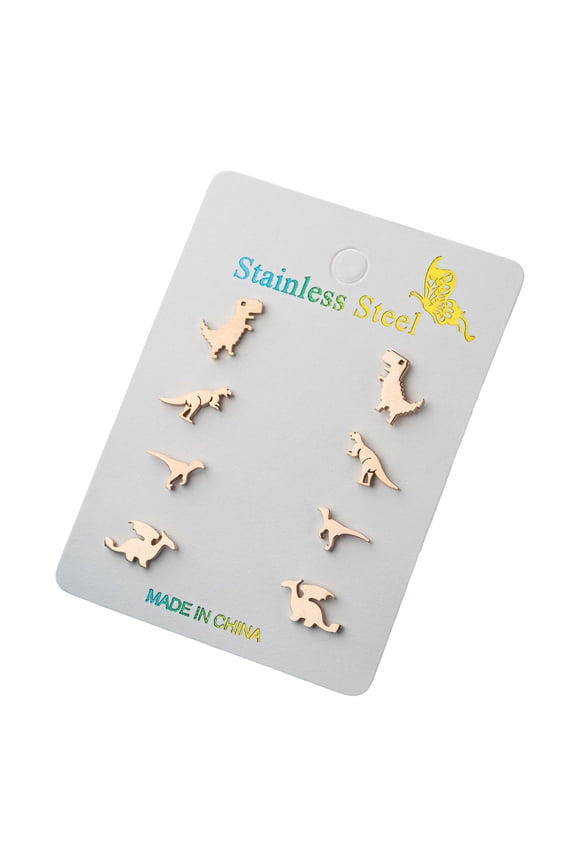4 Pairs Adorable Dinosaur Ear Studs Perfect Stainless Steel Accessories Women Pendiente Suitable for Everyday Wear