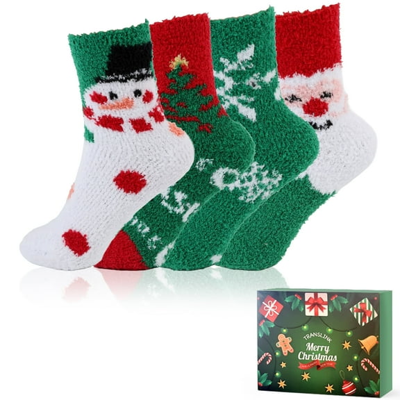TRANSLINK 4 Pairs Fuzzy Socks for Women Girls Gifts Cute Cozy Fluffy Sock Warm Fuzzy Xmas Holiday Socks