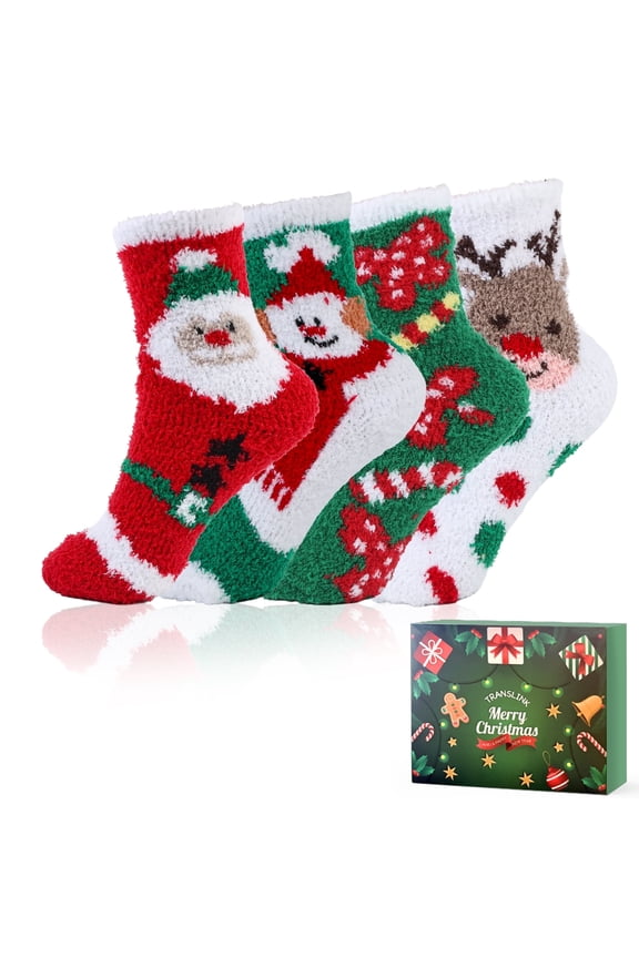 4 Pairs Fuzzy Socks for Women Girls Gifts Cute Cozy Fluffy Sock Warm Fuzzy Xmas Holiday Socks