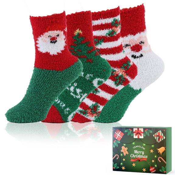 TRANSLINK 4 Pairs Fuzzy Socks for Women Girls Gifts Cute Cozy Fluffy Sock Warm Fuzzy Xmas Holiday Socks