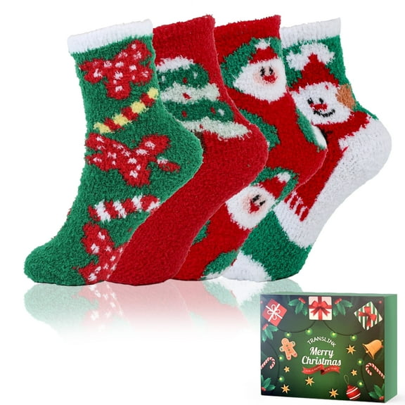 TRANSLINK 4 Pairs Fuzzy Socks for Women Girls Gifts Cute Cozy Fluffy Sock Warm Fuzzy Xmas Holiday Socks