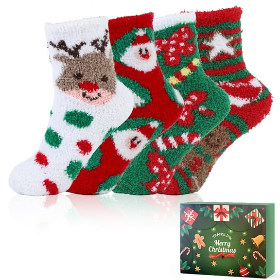 TRANSLINK 4 Pairs Fuzzy Socks for Women Girls Gifts Cute Cozy Fluffy Sock Warm Fuzzy Xmas Holiday Socks