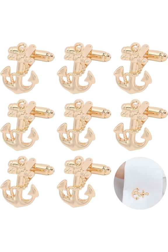 4 Pairs Alloy Cufflinks Anchor Light Gold 27mm Craft