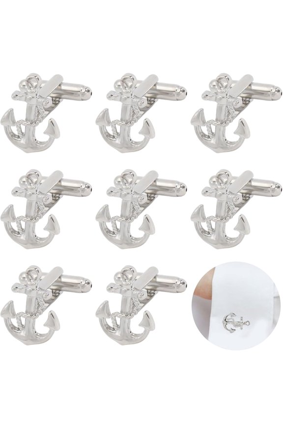 4 Pairs Alloy Cufflinks Anchor Platinum 27mm Craft