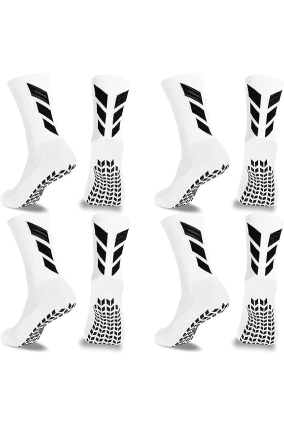 4 Pairs Anti Skid Sports Socks, Cotton Comfort Non Slip Grippy Socks for Hospital, Yoga, Home, Perfect for Men Women Elderly All Season