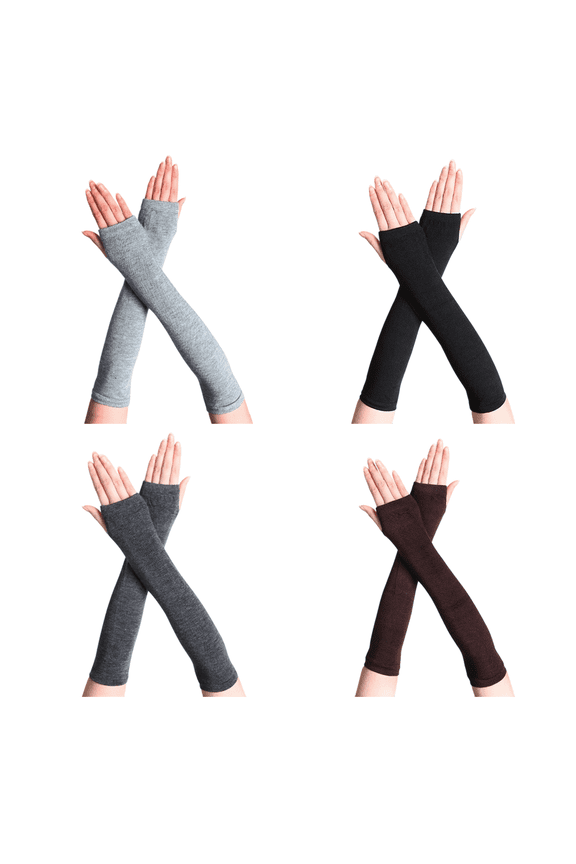 4 Pairs Arm Warmer Fingerless Gloves for Women Long Arm Sleeves Knitted Elbow Length Gloves Gothic Thumb Hole Mittens