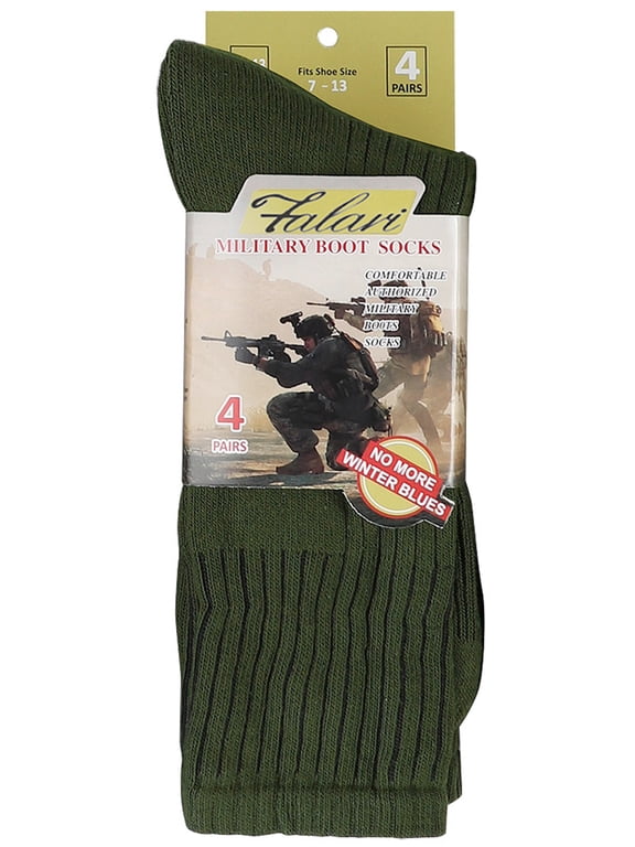 4 Pairs Army Boot Socks for Military Personnel, Law Enforcement, Firefighters, and Security Professionals, Green 10-13