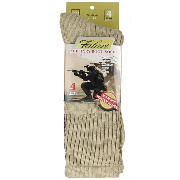 4 Pairs Army Boot Socks for Military Personnel, Law Enforcement, Firefighters, and Security Professionals, Beige 10-13