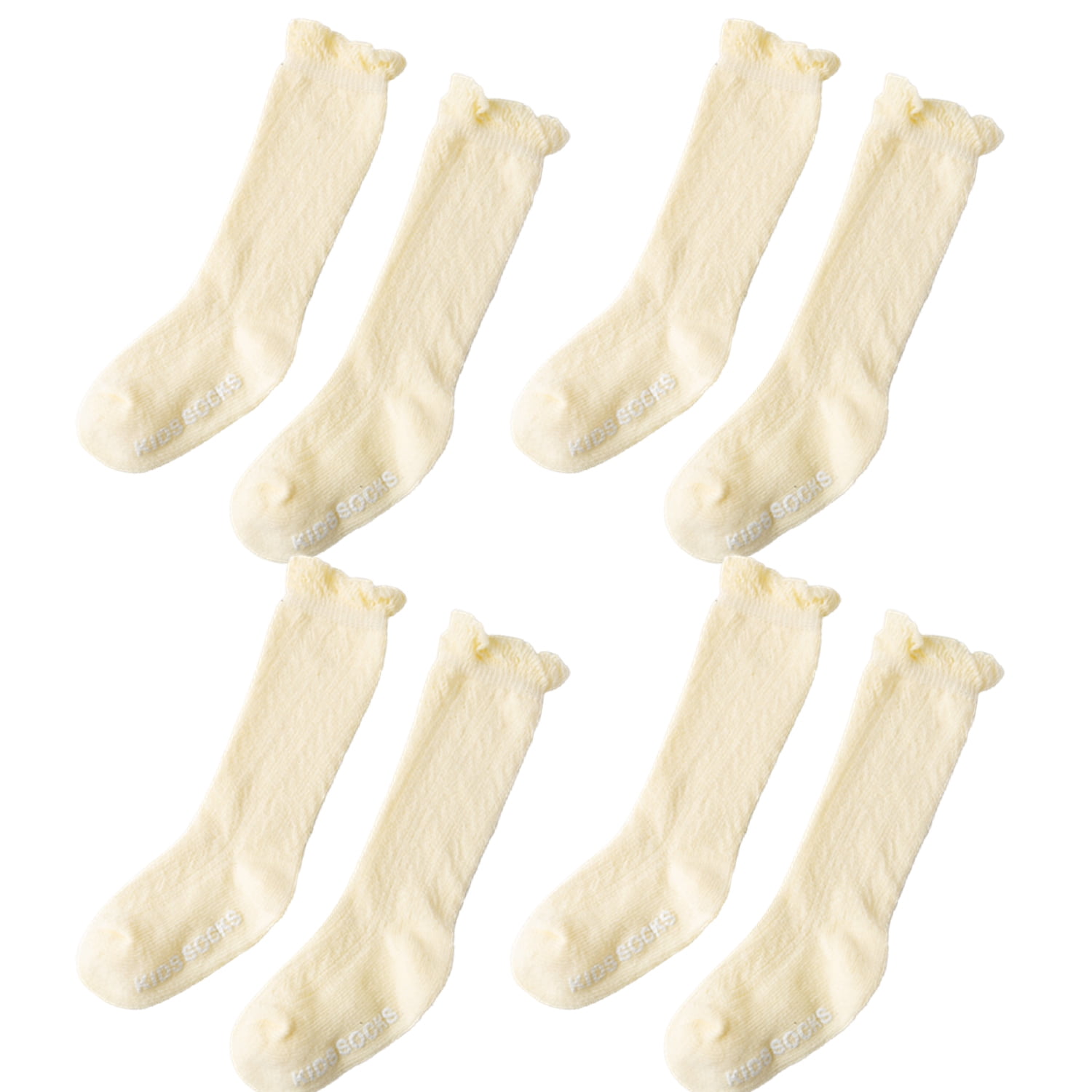 4 Pairs Baby Girl Knee High Socks Non Slip Ruffled Toddlers Socks