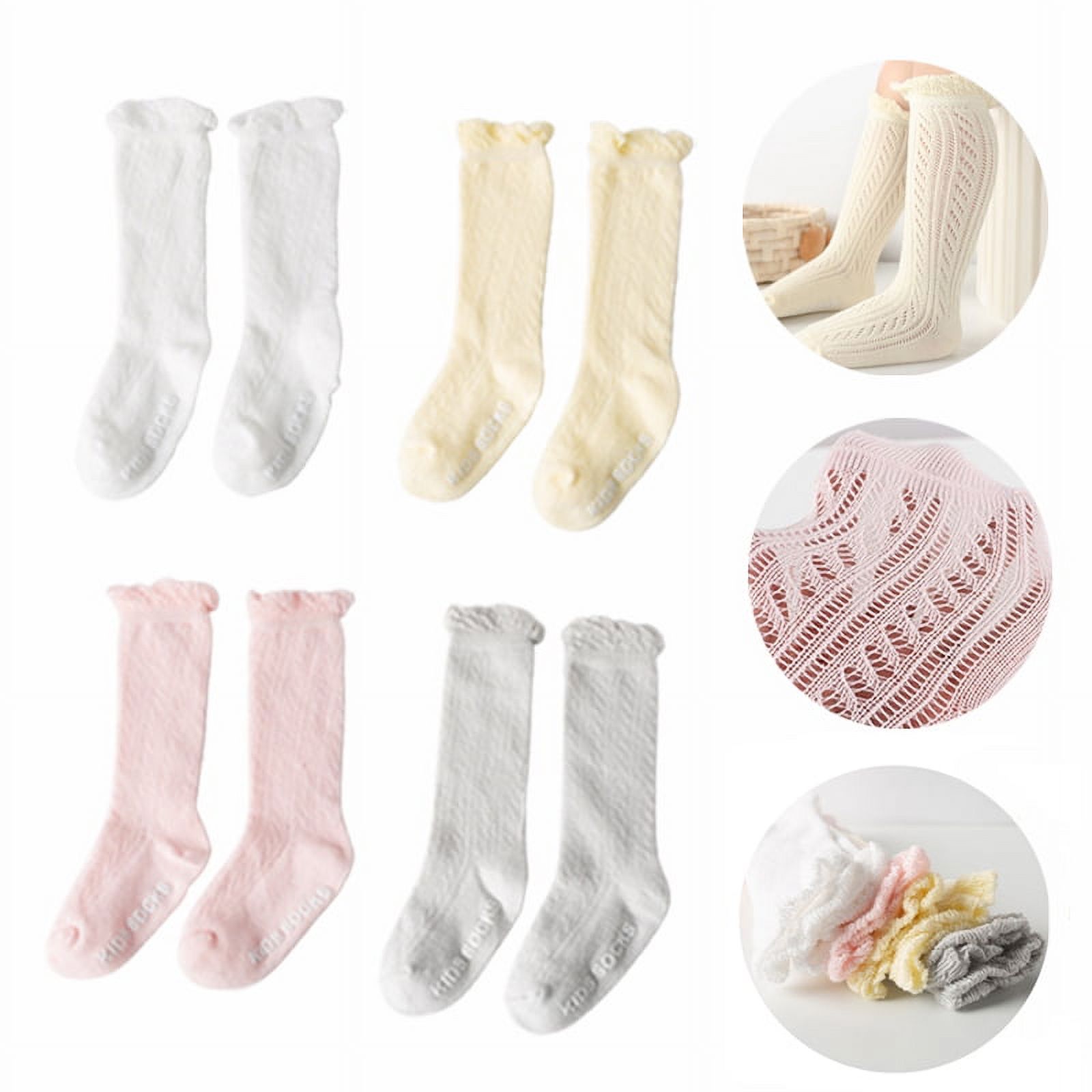 4 Pairs Baby Girls Long Sock Toddlers Knee High Mesh Socks Hollow Out