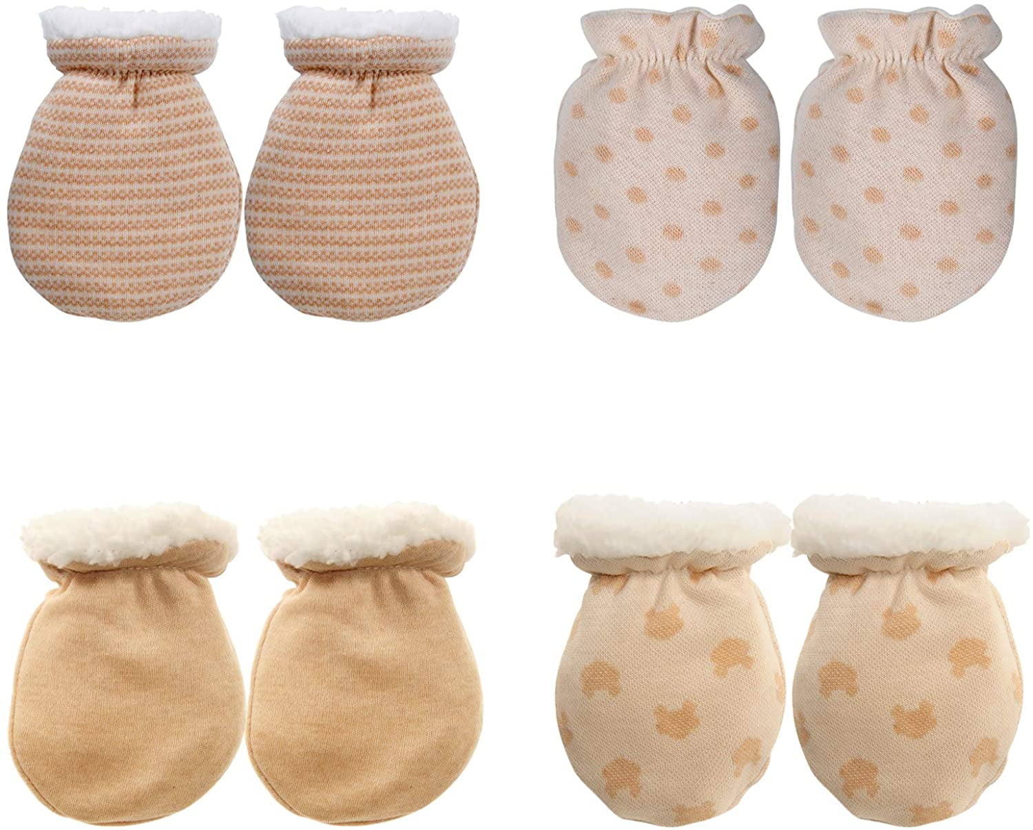 4 Pairs Baby Mitten Gloves Winter Warm Sherpa Lined Mittens Infant Newborn No Scrach Mittens for