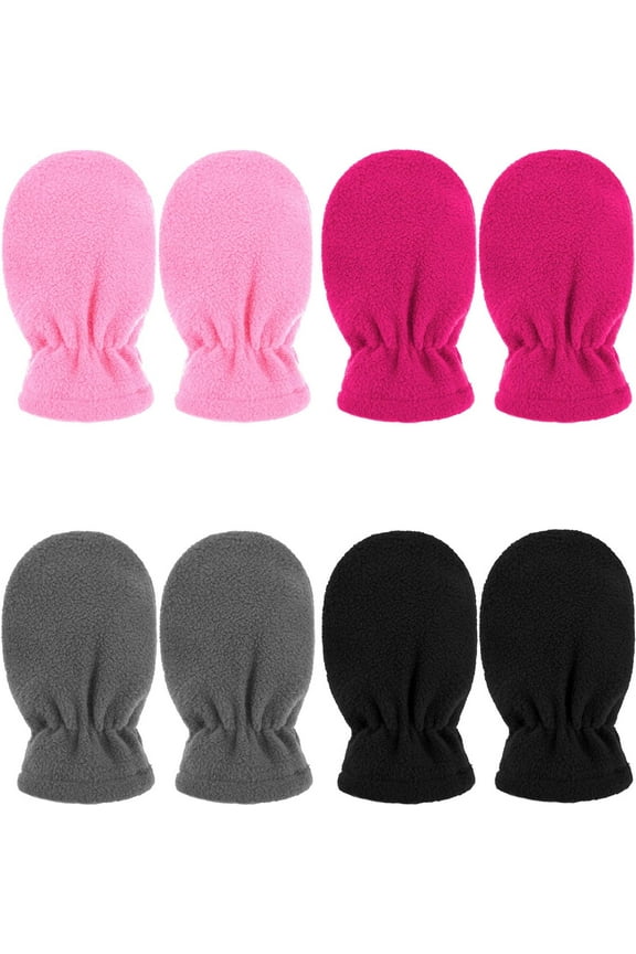 4 Pairs Baby Winter Mittens 6-12 Months Toddler Gloves Infant Warm Snow Fleece Mittens for Baby Boy Girl