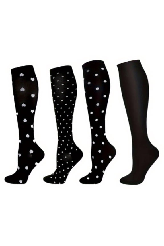 4 Pairs Bamboo Fiber Compression Stockings 20-30 mmHg, Graduated Support, Moisture-Wicking & Comfort Fit, Knee High Socks for Pregnancy, Long Flight, Work & Daily Wear