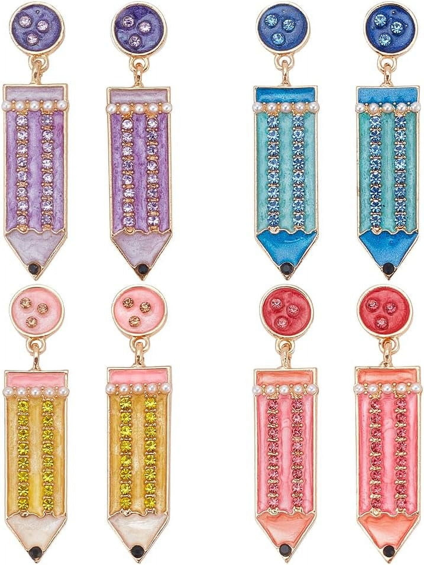 Teacher Appreciation Earrings - Colorful Beaded & Rhinestone Dangle Earrings, Gift For Educators