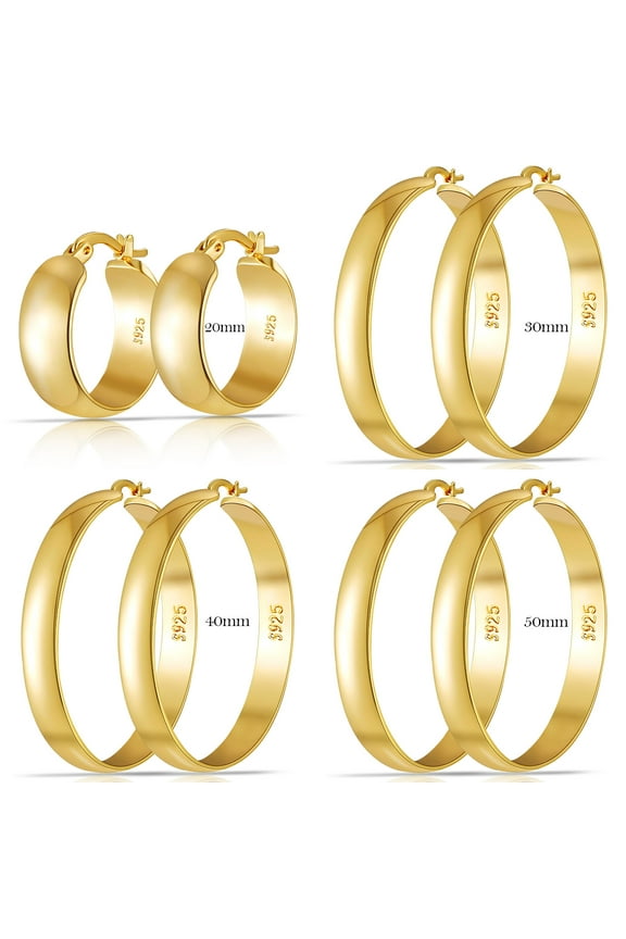 4 Pairs 18K Gold Plated Hoop Earrings for Women Big Large Extra Chunky Post Hypoallergenic Earrings Set Birthday Valentines Day Jewelry Gifts Her Wife Mom Girlfriend Adults Ideas 20/30/40/50MM