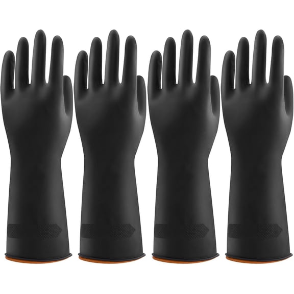 4 Pairs Black Rubber Dishwashing Gloves - Reusable Cleaning Gloves for Kitchen, Household, Anti-Slip, Flexible & Long-Lasting (Medium)