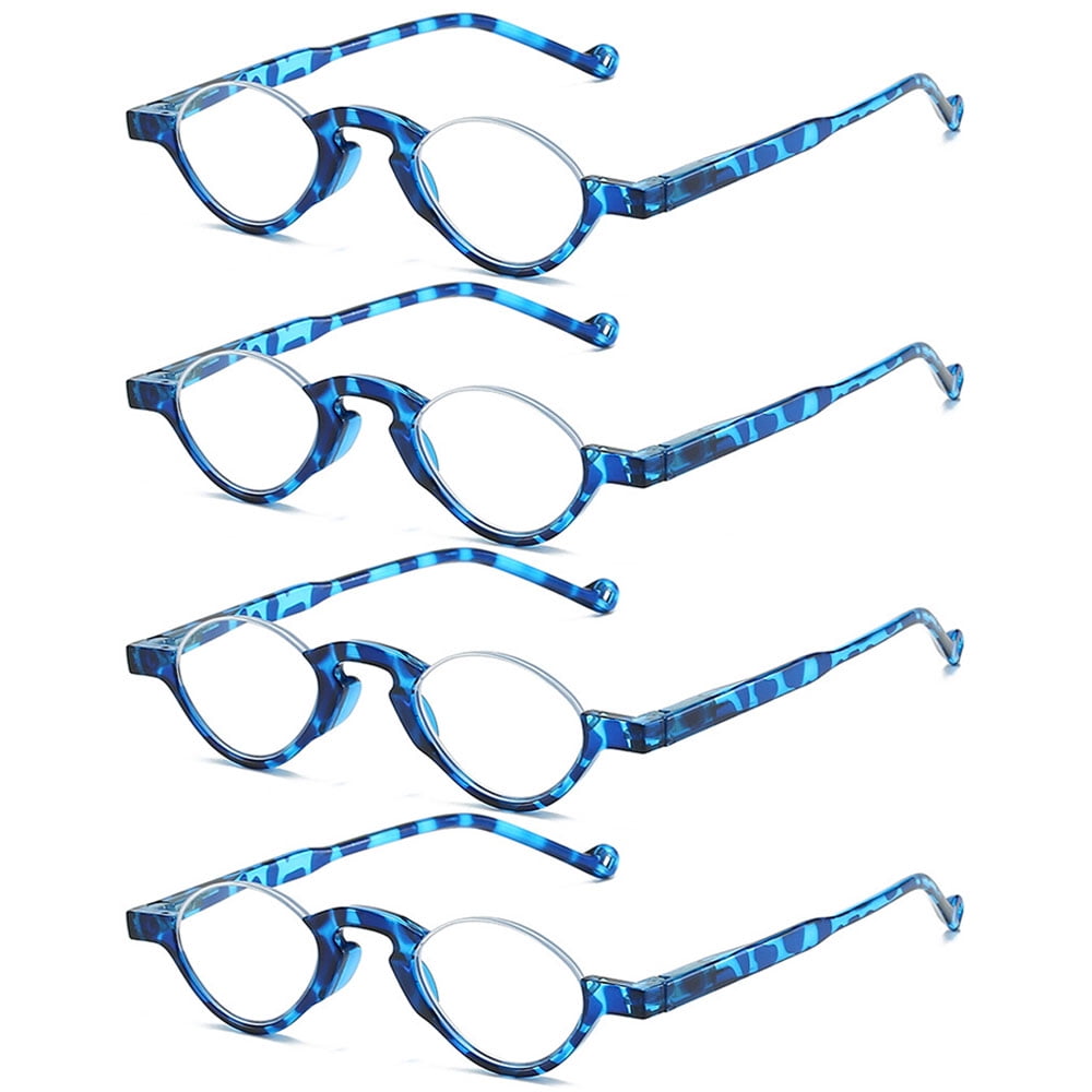 4 Pairs of Blue Light Blocking Half Rimless Blue Tortoiseshell Reading Glasses 2.00 for Women Men Half Moon Fashion Spring Hinge plastic Readers +2.00 Strength