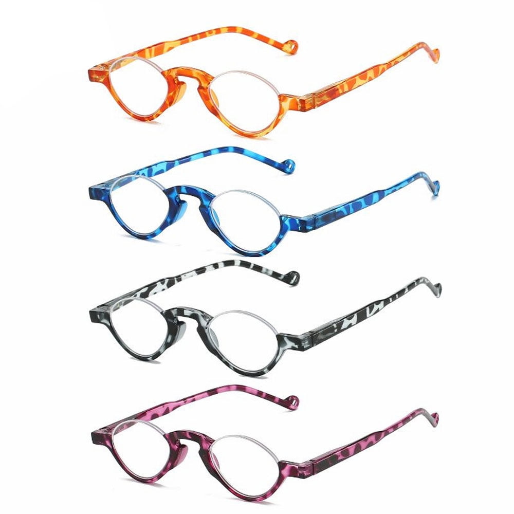 4 Pairs of Blue Light Blocking Half Rimless Tortoiseshell Reading Glasses 1.00 for Women Men Half Moon Fashion Spring Hinge plastic Readers +1.00 Strength