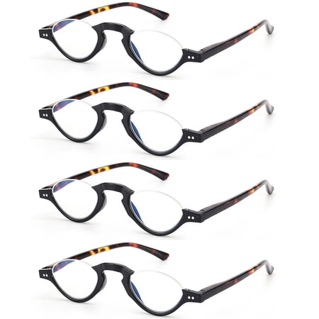 4 Pairs Blue Light Blocking Reading Glasses Half Rimless Computer Readers