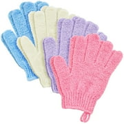 4 Pairs Body Exfoliating Gloves for Shower, Bath Scrub Wash Mitt for Women, Men, Spa, Massage (Pink, Purple, Blue, Beige)