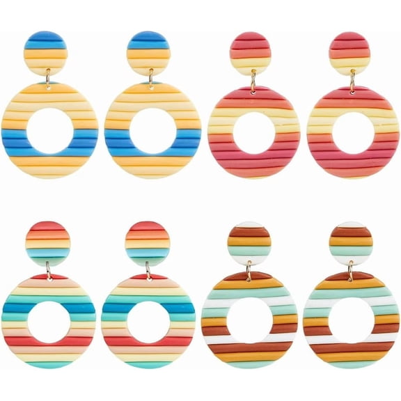 4 Pairs Boho Earrings Round Circle Drop Dangle Earrings Candy Drop Dangle Earrings Funny Creative Polymer Clay Stud Earrings Minimalist Statement Earrings for Women Mixed Color