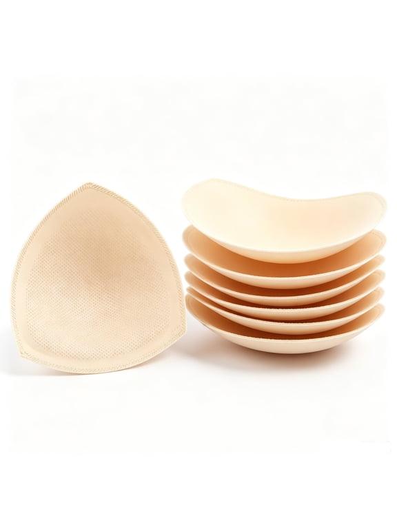 4 Pairs Bra Pads Inserts, Sports Bra Pads Inserts, Beige Bra Cups Inserts for Yoga Bra, Swimsuits, Removable, Foam Sponge, Breathable (M)