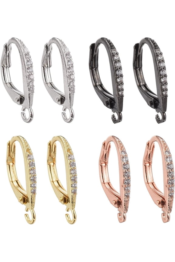 4 Pairs Brass Cubic Zirconia Earring Hooks Platinum Fish Hooks Leverback Micro Pave Rhinestone Ear Wires Hooks with Hang Loop for Earring Finding Jewelry Crafts Making