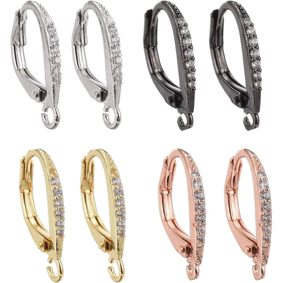 4 Pairs Brass Cubic Zirconia Earring Hooks Platinum Fish Hooks Leverback Micro Pave Rhinestone Ear Wires Hooks with Hang Loop for Earring Finding Jewelry Crafts Making