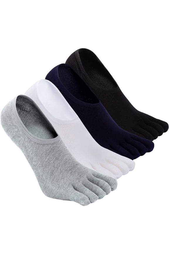 4 Pairs Breathable Five-Toe Socks No Show Slip-Resistant Hidden Socks for Men Running Sports & Daily Wear