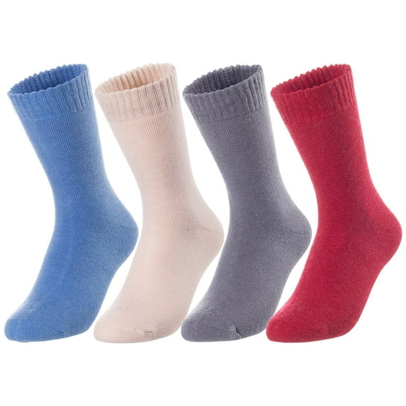 Lovely Annie Unisex Children's 3 Pairs Wool Blend Crew Socks LK0601 Size 9Y-11Y Blue,Beige,Grey,Red