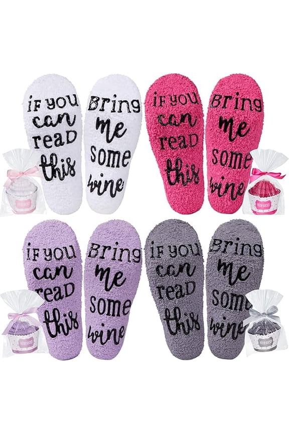 4 Pairs Christmas Gifts Socks Wine Socks for Women, If You Can Read This-bring Me Wine