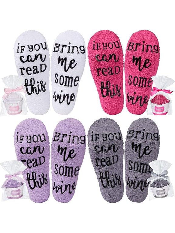 4 Pairs Christmas Gifts Socks Wine Socks for Women, If You Can Read This-bring Me Wine