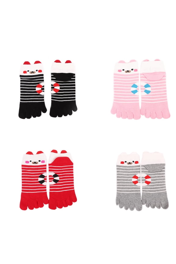 4 Pairs Christmas Jacquard Five Fingers Ship Socks Xmas Toe Socks (Free Size)