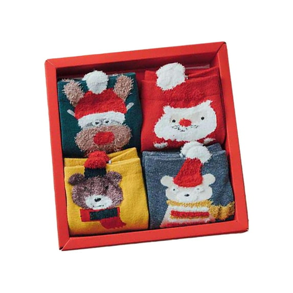 4 Pairs Christmas Socks Xmas Novelty Socks Cartoon Lovely Casual Fashion Holiday Socks Women Socks for Spring Birthday Indoor Style E