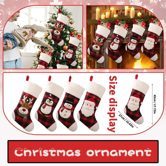 4 Pairs Christmas Stockings 18" Christmas Stocking Classic Large Stockings Santa, Snowman, Reindeer Xmas Character for Family Holiday Christmas Party Decorations Style