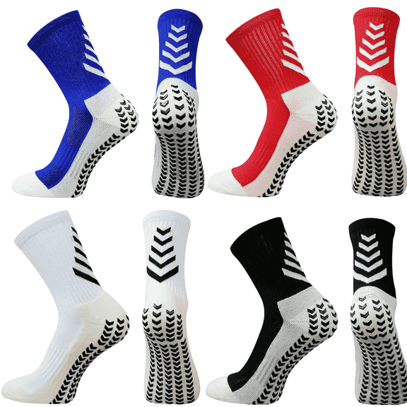 4 Pairs Men's Soccer Running Socks with Non-Slip Silicone Grip Cushioned Terry Sole Durable & Moisture-Wicking