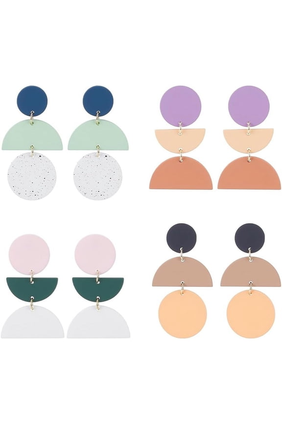 4 Pairs Clay Earrings for Women Irregular Polymer Stud Earrings Cute Geometric Boho Drop Dangle Earrings Statement Clay Earrings Jewelry Gifts for Valentine's Day Christmas Birthday diy