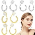 thumbnail image 1 of 4 Pairs Clip On Hoop Earrings for Women, 14K Real Gold Plated Brass Non Piercing Earring Clips 14 mm Small Fake Chunky Hoops Earrings Accessories for Non-Pierced Ears, Golden/Silver, 1 of 7